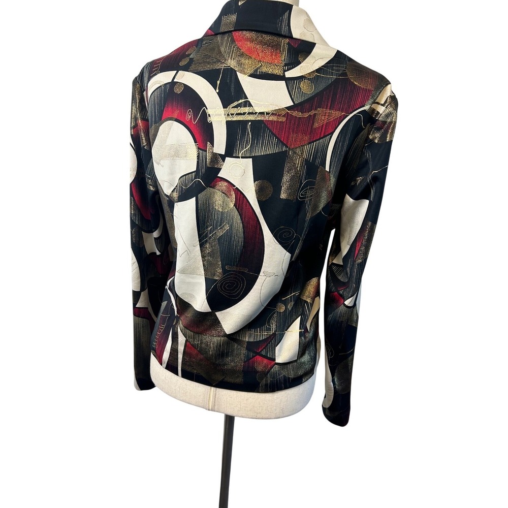 Joseph Ribkhofff Geometric Zip Jacket Black Red Metalliic Top Women's Size 14